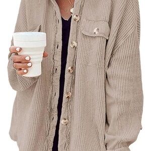 Women's Beige Button-Up Sweater
